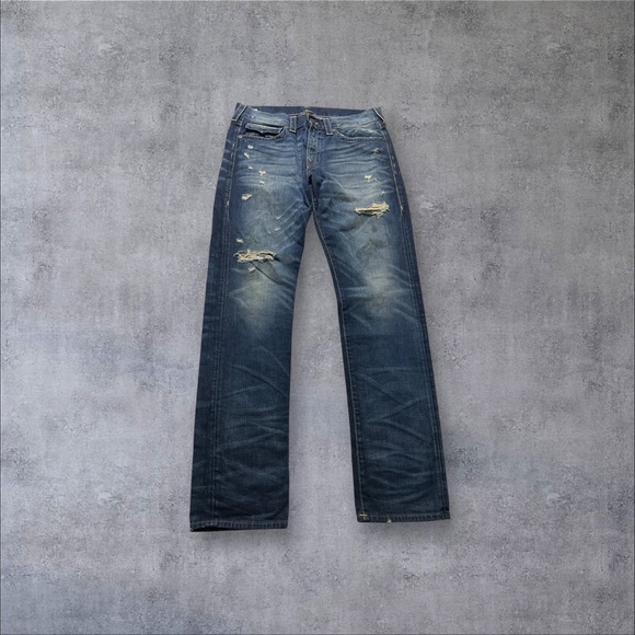 True Religion Jeans Mens Sz 34 Blue Geno Straight Slim Fit Denim